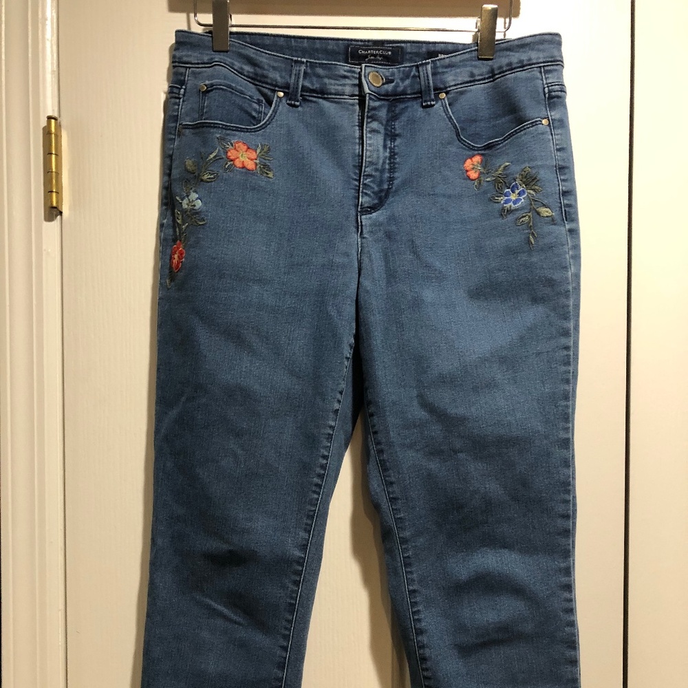 Charter Club Blue Embroidered Ankle Jeans